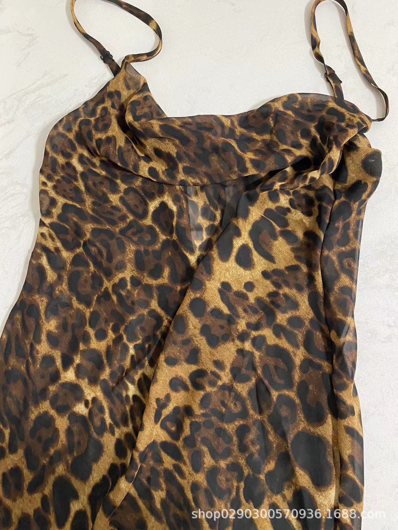 Backless See-through Leopard Print Dress