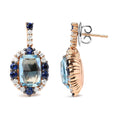 Load image into Gallery viewer, 18K White and Rose Gold and 3/4 Cttw Diamond with Round Blue Sapphire and 13x8mm Cushion Cut Sky Blue Topaz Gemstone Cluster Dangle Earrings (G-H Color, SI1-SI2 Clarity)
