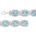 Load image into Gallery viewer, .925 Sterling Silver 7x7 mm Cushion Cut Blue Topaz and 1/10 Ctw Single Cut Diamond Square Shape Tennis Bracelet (I-J Color, I1-I2 Clarity) - 7"
