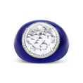 Load image into Gallery viewer, 18K White Gold 14mm White Quartz and 1/5 Cttw Diamond Halo with Blue Enamel Dome Ring (F-G Color, VS1-VS2 Clarity)
