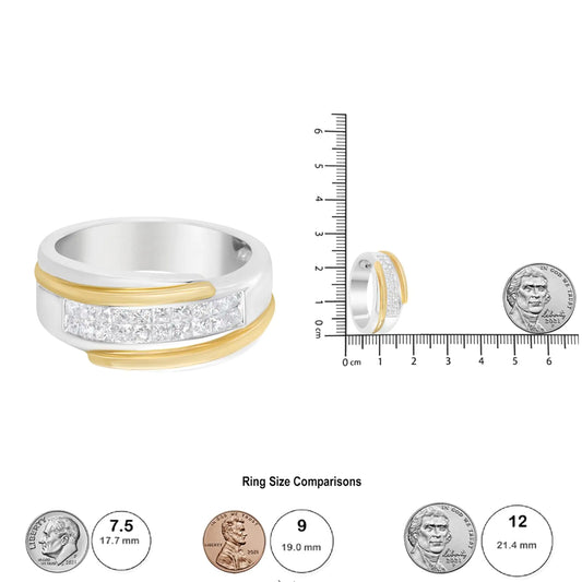 14K Yellow and White Gold 1.00 Cttw Princess-Cut Diamond Modern Gent's Band (H-I Color, SI2-I1 Clarity) - Size 10