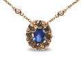 Load image into Gallery viewer, 18K Rose Gold 5/8 Cttw White and Brown Diamond Accent and 7 x 4mm Oval Blue Sapphire Gemstone Statement Halo Cluster Pendant Necklace (Brown and G-H Color, SI1-SI2 Clarity) - Adjustable up to 16" - 18"
