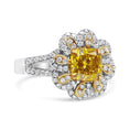 Load image into Gallery viewer, 18K White and Yellow Gold 2.17 Cttw Yellow Radiant Lab Grown Center Diamond Flower Ring (Yellow/G-H Color, VS1-VS2 Clarity)
