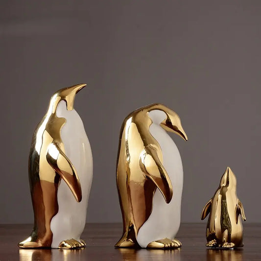 Gold White Penguin statue Home Decor