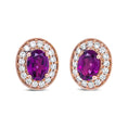 Load image into Gallery viewer, 14K Rose Gold 7x5mm Oval Cut Garnet and 3/8 Cttw Round Diamond Halo Stud Earrings (G-H Color, SI1-SI2 Clarity)
