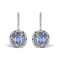 Load image into Gallery viewer, 18K White Gold Natural Blue Sapphire and Diamond Scattered Halo Drop and Dangle Leverback Earrings (H-I Color, SI1-SI2 Clarity)
