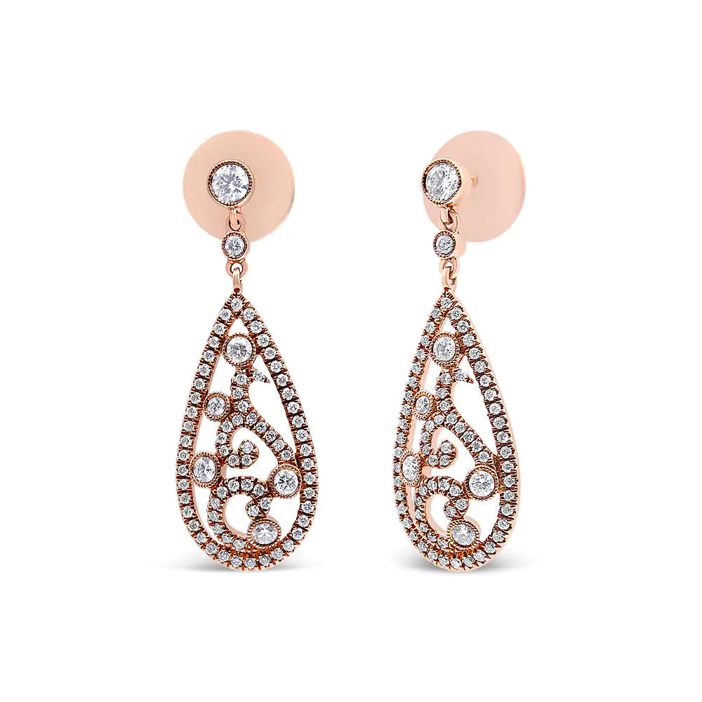 18K Rose Gold 1 1/4 Cttw Diamond Teardrop Shaped Drop and Dangle Screw Back Stud Earring (F-G Color, VS1-VS2 Clarity)