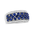 Load image into Gallery viewer, 18K White Gold 3/8 Cttw Diamond and 2x2mm Princess Cut Blue Sapphire Fashion Band Ring (F-G Color, VS1-VS2 Clarity)
