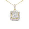 Load image into Gallery viewer, 14K Yellow Gold 1/2 Cttw Round and Princess-Cut Diamond Double Halo 18" Pendant Necklace  (H-I Color, SI2-I1 Clarity)
