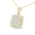 Load image into Gallery viewer, 14K Yellow Gold 1/2 Cttw Round and Princess-Cut Diamond Double Halo 18" Pendant Necklace  (H-I Color, SI2-I1 Clarity)
