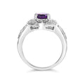 Load image into Gallery viewer, .925 Sterling Silver 9x7mm Oval Purple Amethyst and Round Diamond Accent Fashion Cocktail Ring (I-J Color, I1-I2 Clarity)
