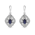 Load image into Gallery viewer, .925 Sterling Silver 6x4 MM Oval Blue Sapphire and White Diamond Accent Art Deco Style Shield Dangle Earring (I-J Color, I3 Clarity)
