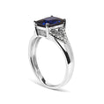 Load image into Gallery viewer, .925 Sterling Silver 9X7 mm Cushion Cut Blue Sapphire and White Diamond Step up Engagement Ring (I-J Color, I3 Clarity)
