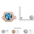 Load image into Gallery viewer, 18K Rose Gold 10x10mm Cushion Shaped Aquamarine and 1 1/8 Cttw Round Diamond Halo Ring (F-G Color, VS1-VS2 Clarity)
