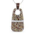 Load image into Gallery viewer, .925 Sterling Silver Brown Enamel 1 Cttw White and Brown Diamonds and  1.5mm Yellow and Orange Sapphire Gemstones Statement 18" Pendant Necklace (Brown and F-G Color, VS1-VS2 Clarity)
