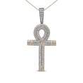 Load image into Gallery viewer, 10K Yellow Gold 1 7/8 Cttw Round Diamond Ankh Cross Pendant Necklace for Men (H-I Color, SI1-SI2 Clarity) - NO CHAIN INCLUDED
