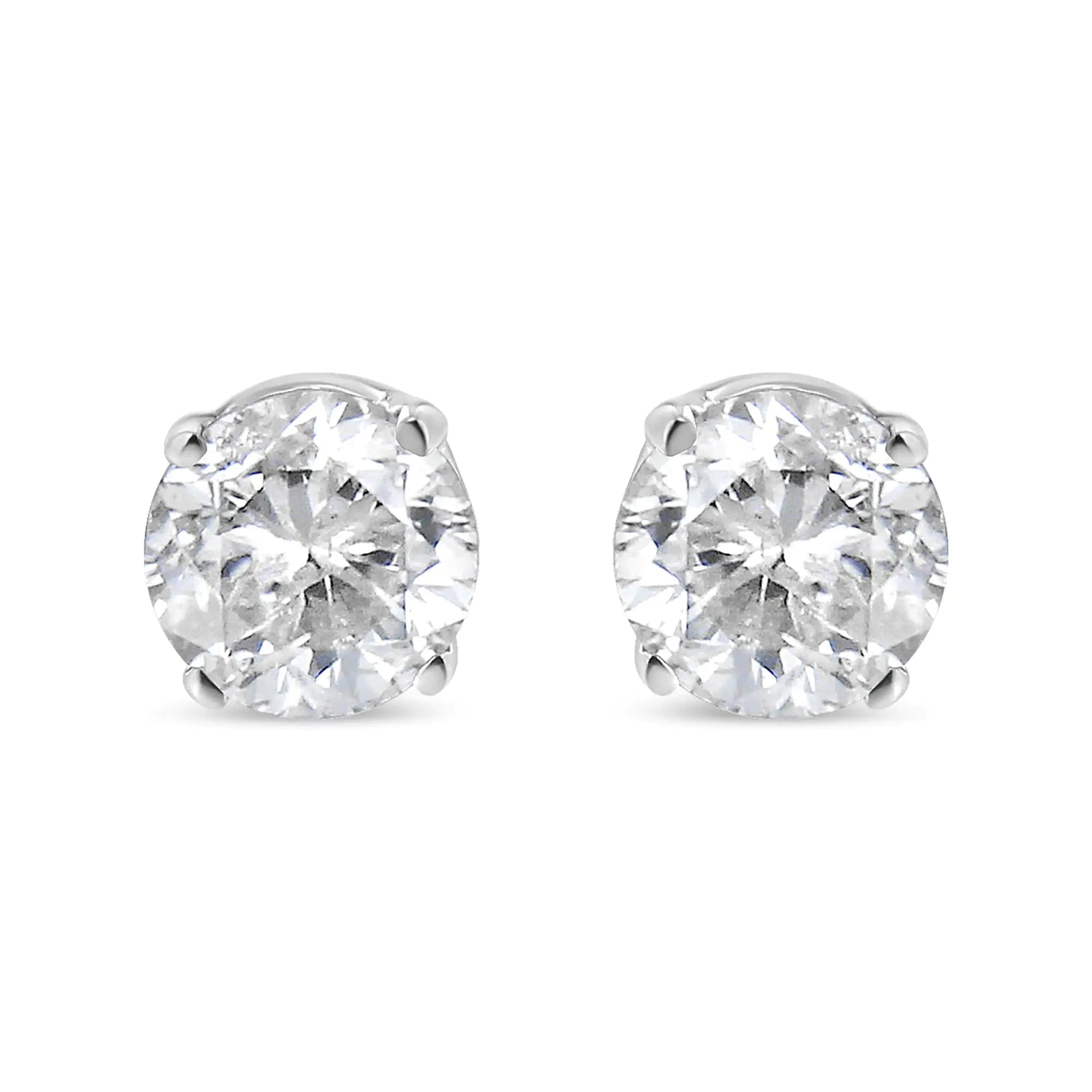 AGS Certified 14K White Gold 1.0 Cttw 4-Prong Set Brilliant Round-Cut Solitaire Diamond Push Back Stud Earrings (E-F Color, SI2-I1 Clarity)