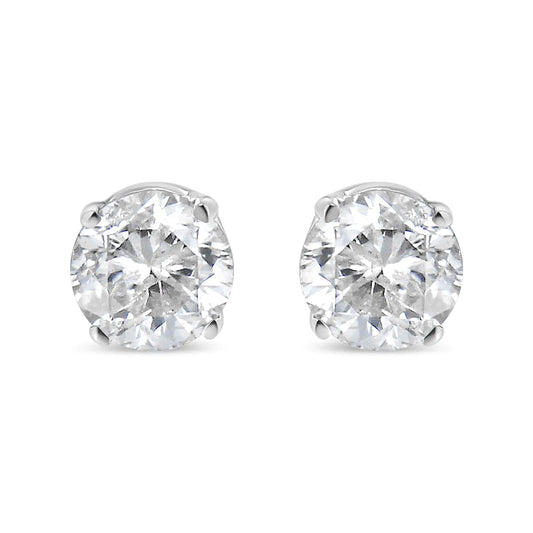 AGS Certified 14K White Gold 1.0 Cttw 4-Prong Set Brilliant Round-Cut Solitaire Diamond Push Back Stud Earrings (E-F Color, SI2-I1 Clarity)