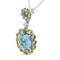 Load image into Gallery viewer, 18k White Gold 0.05 Cttw Round Diamond and Blue Topaz and Green Peridot Gemstone Halo Drop 18" Pendant Necklace (F-G Color, VS1-VS2 Clarity)
