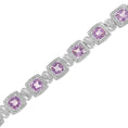 Load image into Gallery viewer, .925 Sterling Silver 7x7 mm Cushion Cut Purple Amethyst and 1/10 cttw Round Cut Diamond Square Shape Tennis Bracelet (I-J Color, I1-I2 Clarity) - 7"
